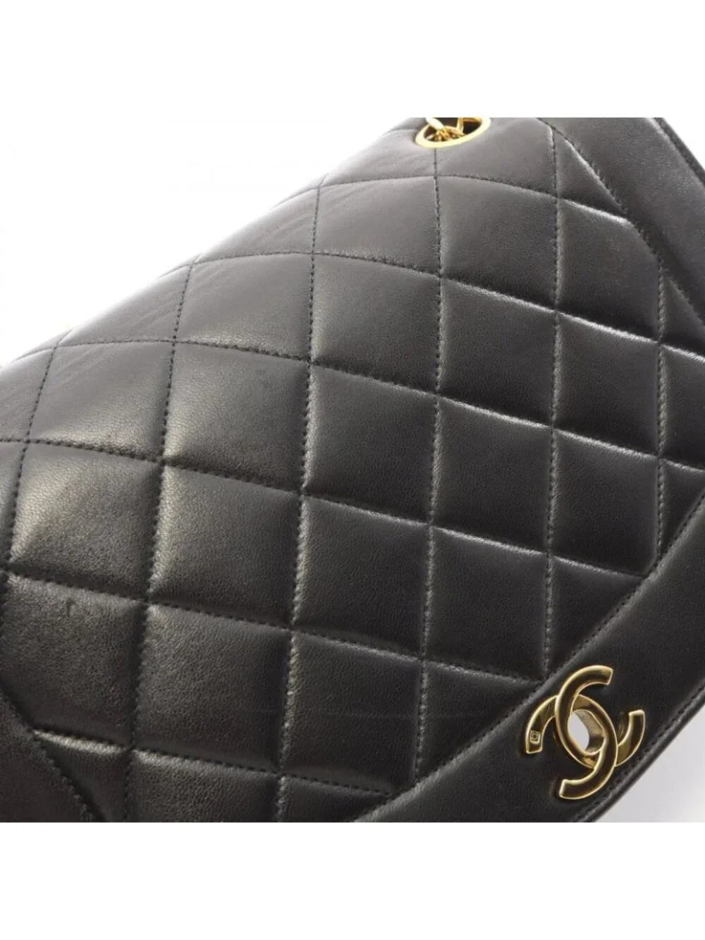 Chanel Shoulder Bag Quilted Diana Flap Black Lambskin Chain